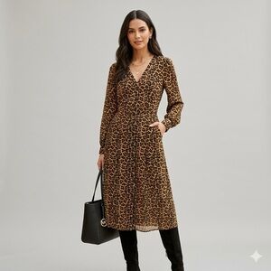 MICHAEL Michael Kors Leopard Print Button-Front Midi Dress - Small